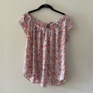 LC Lauren Conrad Pink and Blue Floral Blouse